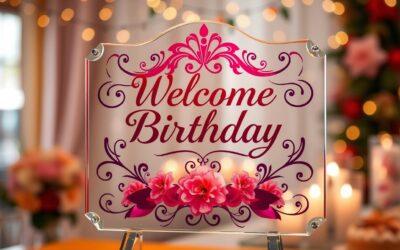 we offer beautiful, acrylic welcome signs for birthday celebrations, you can also personlize